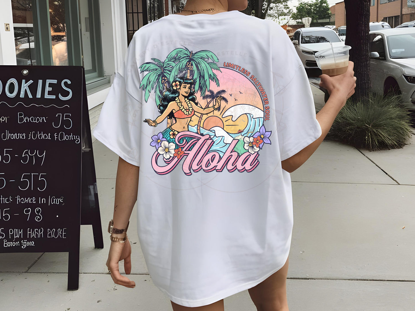 Aloha Summer PNG, Retro Hawaiian Coastal Hula Girl, Tropical Summer Beach Shirt Design