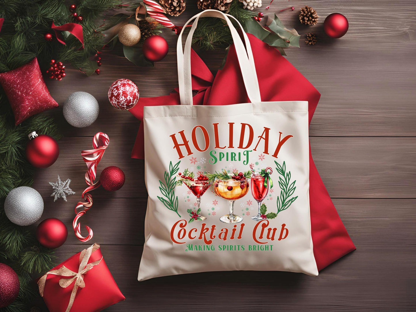 Holiday Spirit Cocktail Club PNG, Vintage Christmas Drink Graphic, Festive Shirt Design