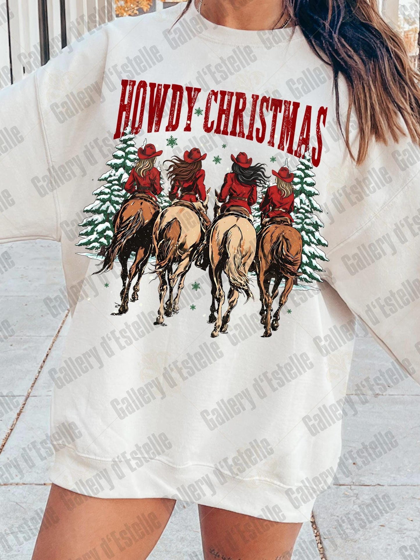 Western Howdy Christmas PNG, Retro Cowgirl Holiday Graphic, Festive Country Shirt Rodeo Design