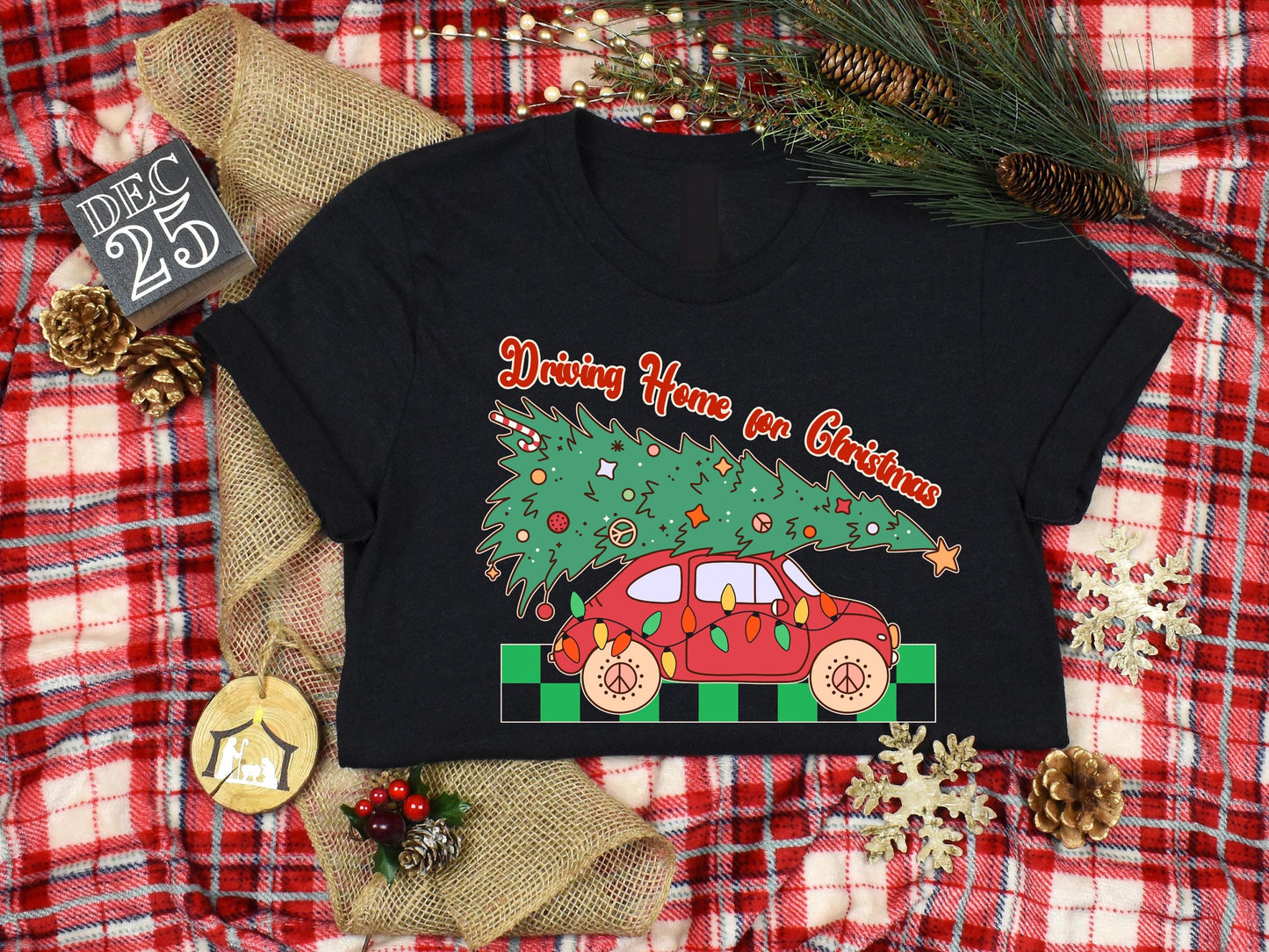 Driving Home for Christmas PNG, Retro Christmas Tree Car Drive Graphic, Cute Holiday Shirt Design