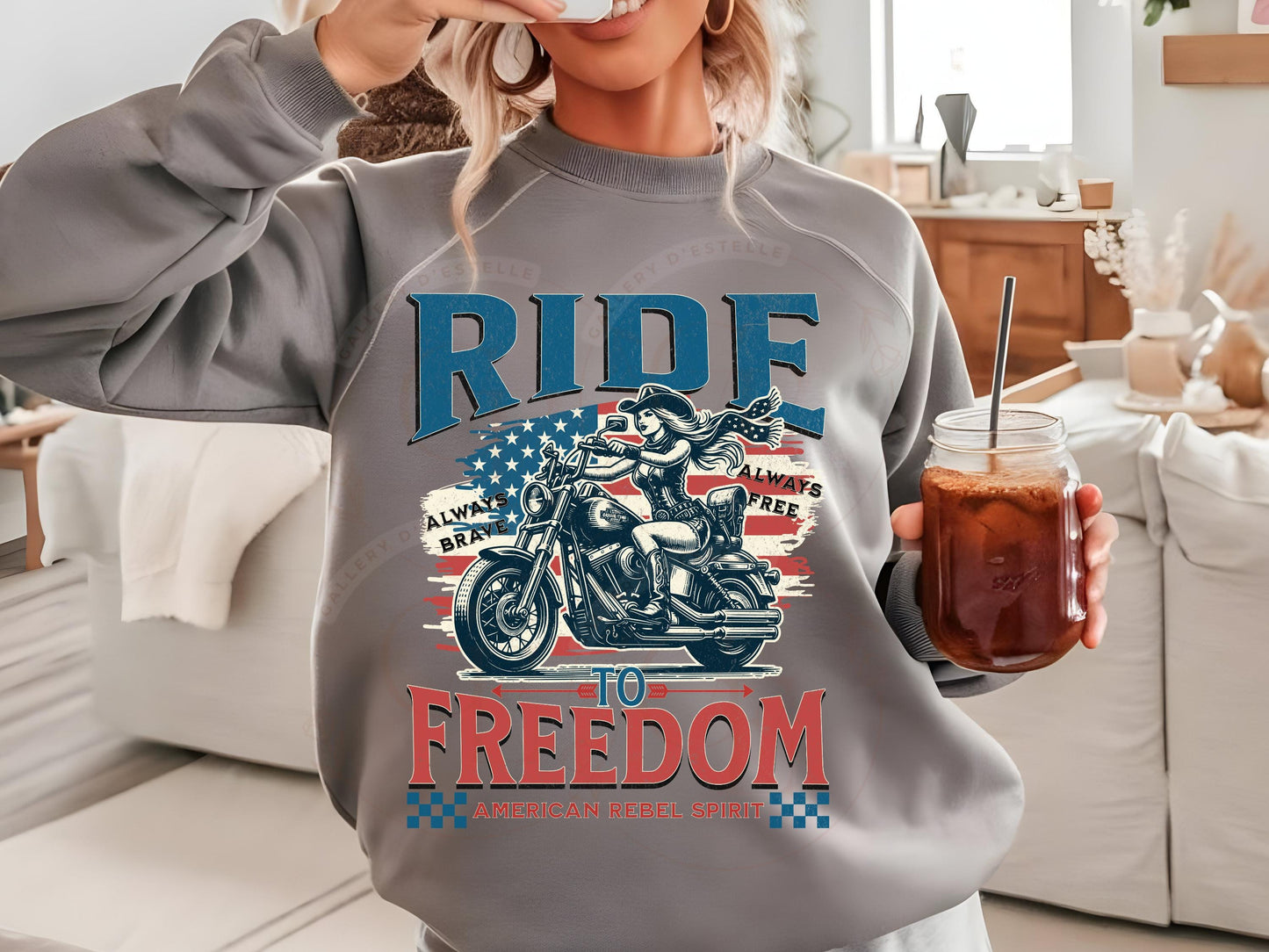 American Rebel Cowgirl PNG, Vintage Motorcycle Biker Graphic, Edgy Western Independence Day Shirt Design