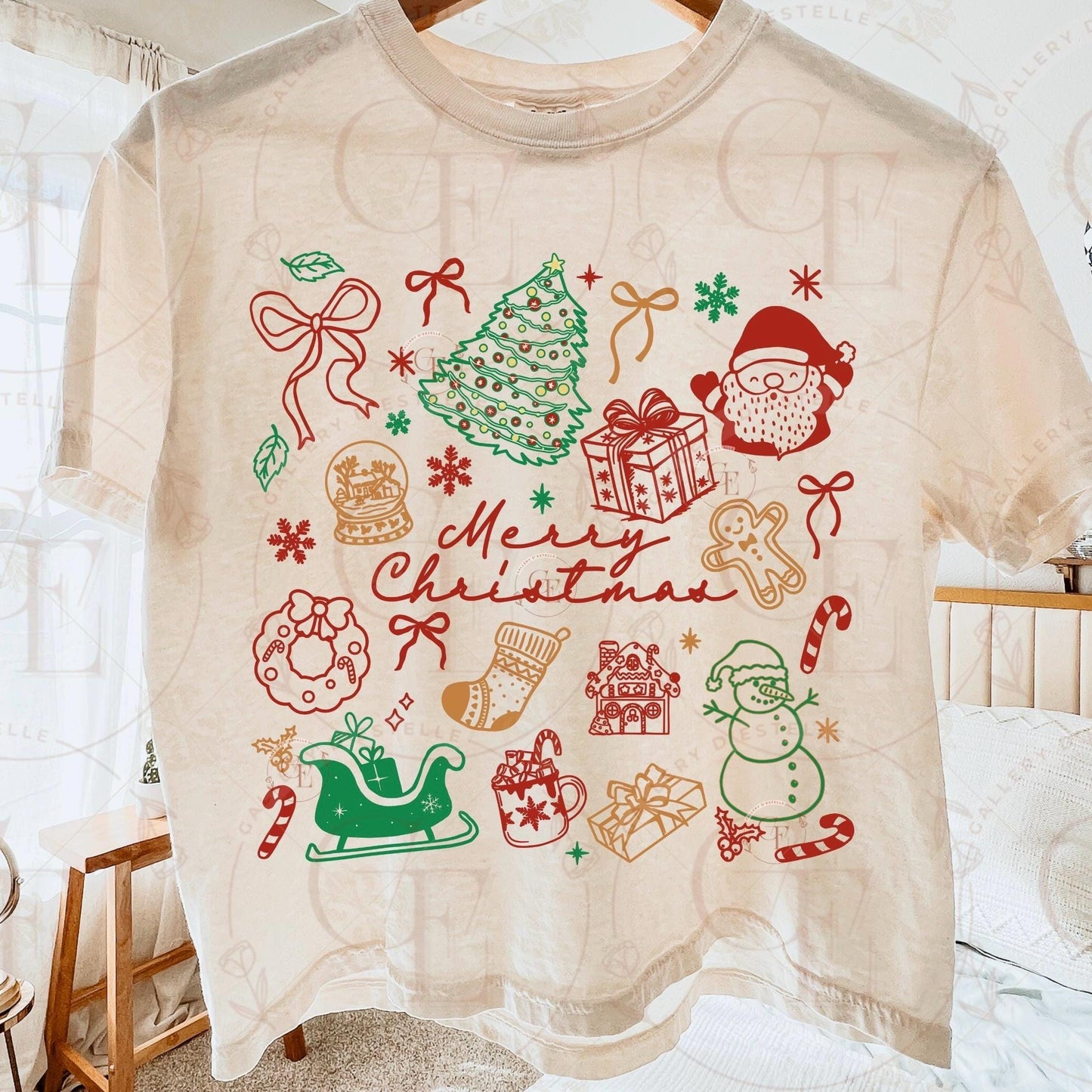 Retro Merry Christmas PNG, Festive Santa Christmas Tree Collage, Trendy Coquette Holiday Shirt Design