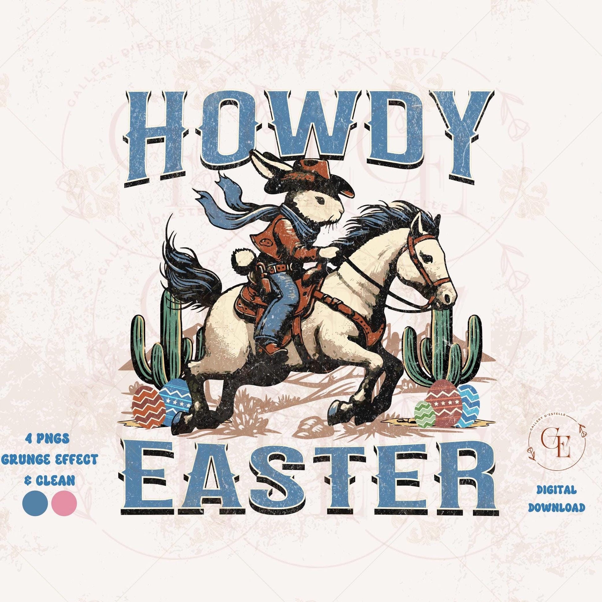 Howdy Easter PNG, Vintage Cowboy Bunny Riding Horse Graphic, Western Easter Rodeo Country Shirt Design