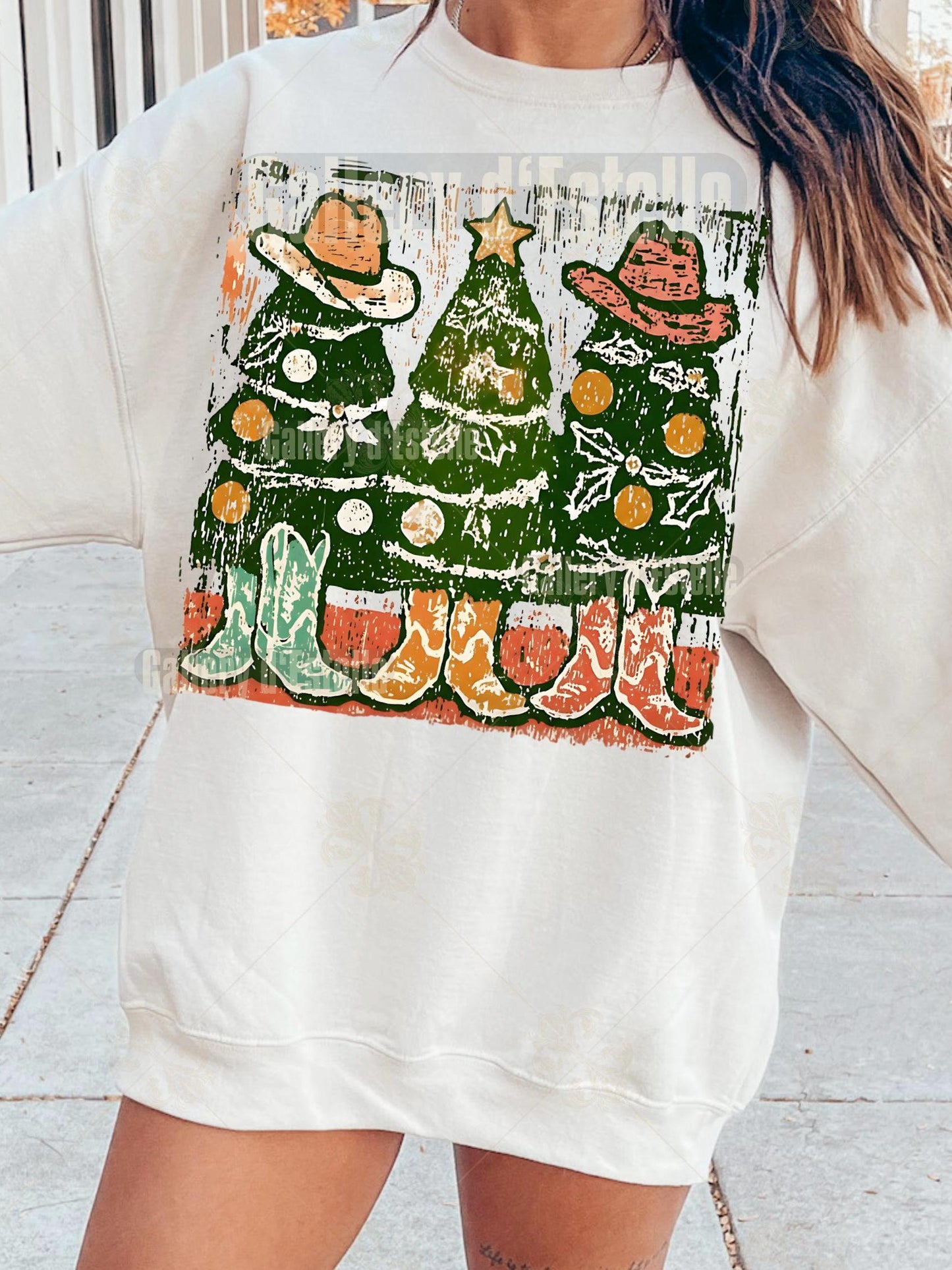 Howdy Trees Western PNG, Festive Cowboy Christmas Graphic, Coquette Cowgirl Holiday Art, Trendy Country Shirt Design