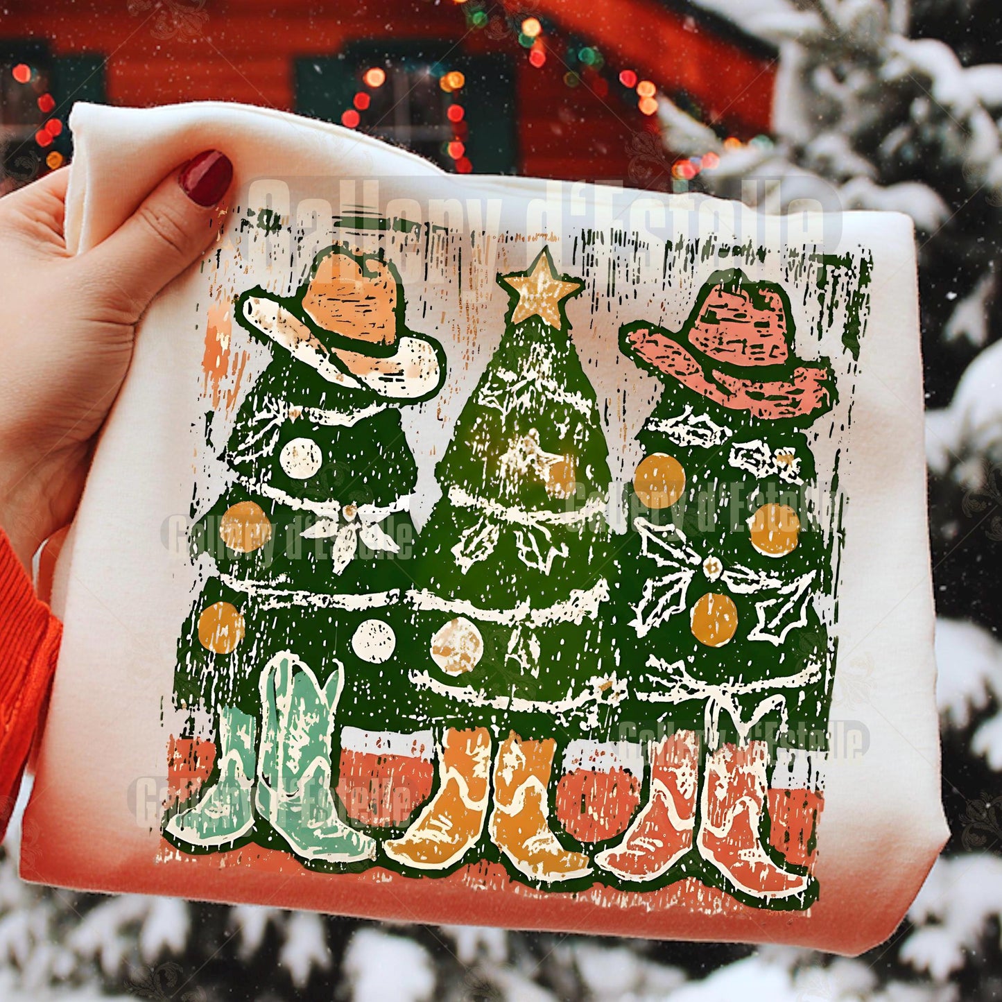 Howdy Trees Western PNG, Festive Cowboy Christmas Graphic, Coquette Cowgirl Holiday Art, Trendy Country Shirt Design