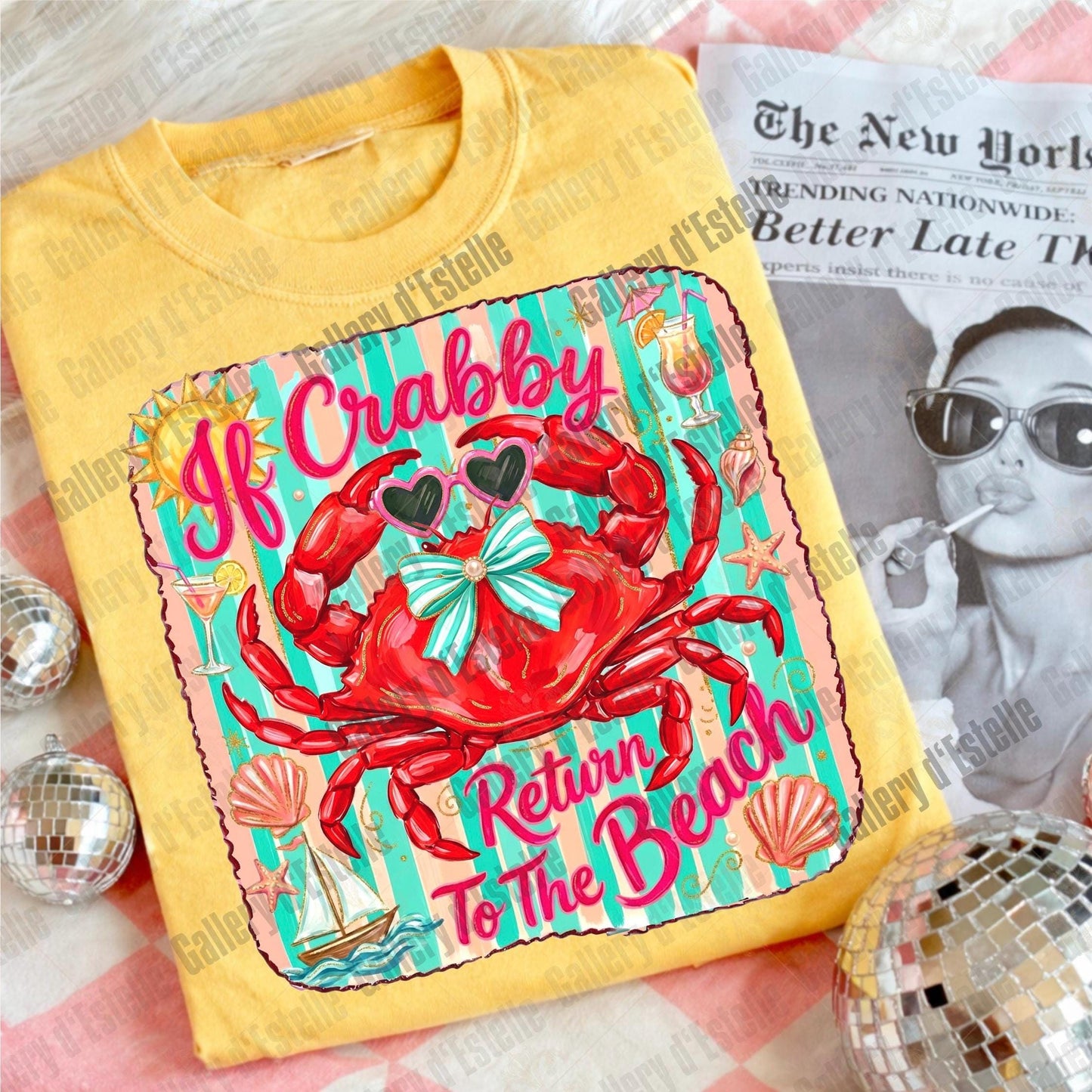 If Crabby Return to the Beach PNG, Retro Coastal Crab Graphic, Trendy Summer Shirt Design