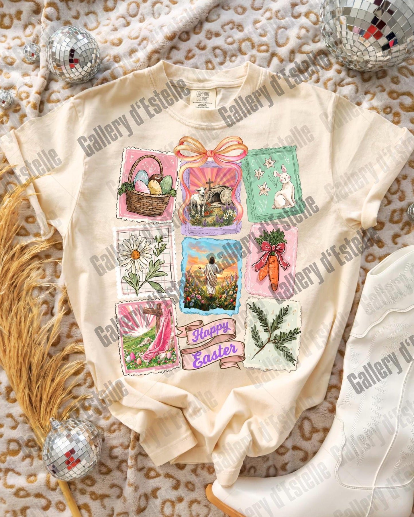Retro Easter Stamp PNG, Jesus Resurrection Collage Art, Vintage Christian Floral Graphic, Coquette Faith Shirt Design