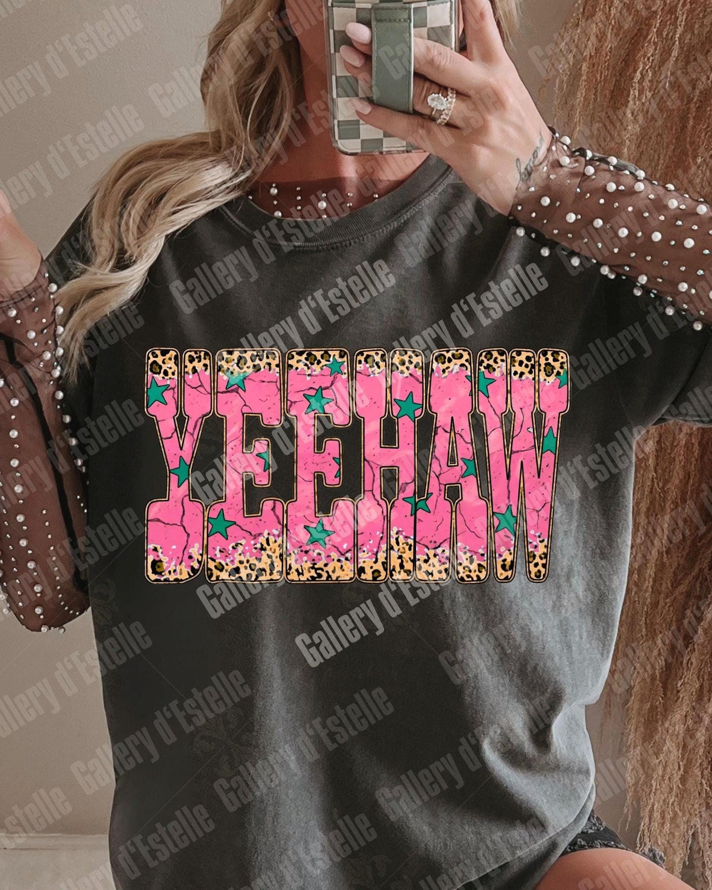 Western Yeehaw PNG, Retro Leopard Cowgirl Graphic, Trendy Country Girl Shirt Design