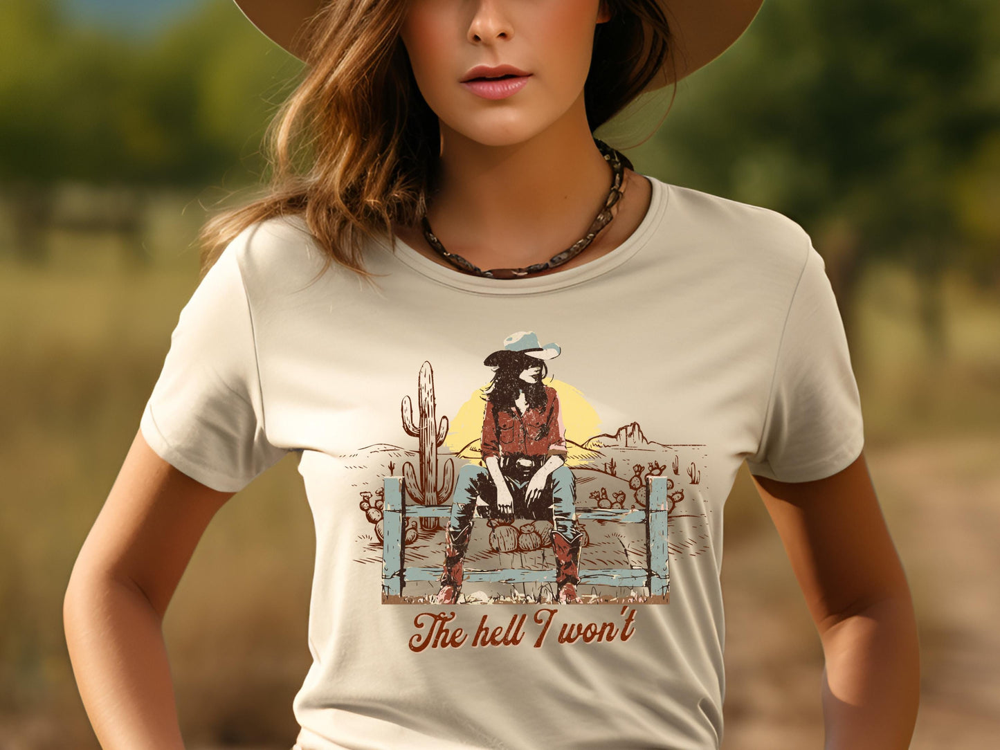 The Hell I Won't Country PNG, Rustic Western Cowgirl Style Graphic, Trendy Retro Cowgirl Rodeo Shirt Design