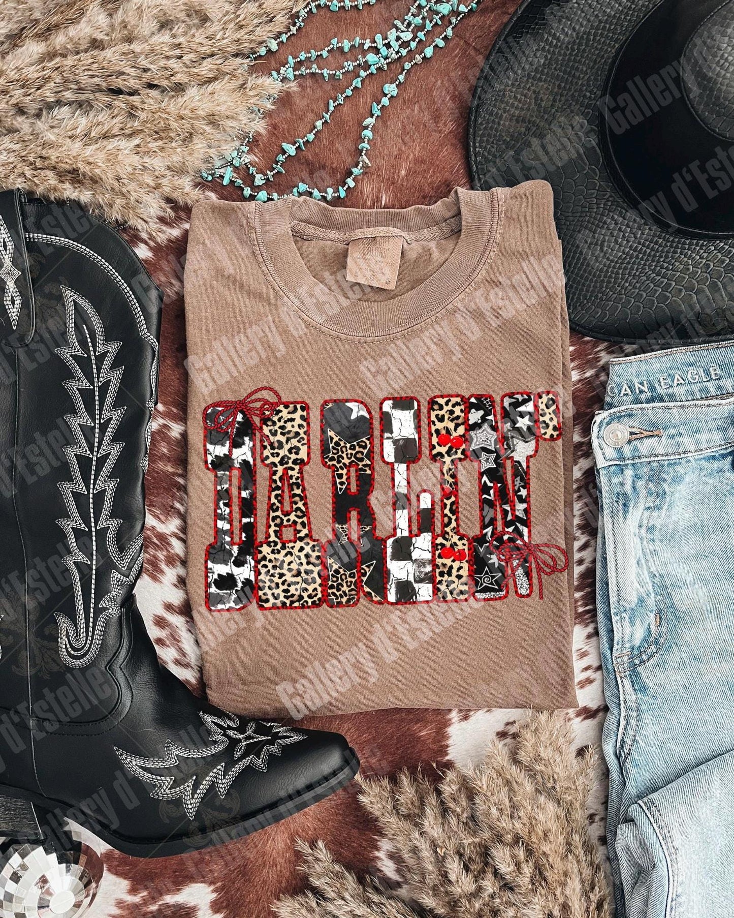 Edgy Western Darlin PNG, Retro Leopard Cowgirl Graphic, Yallternative Country Girl Shirt Design