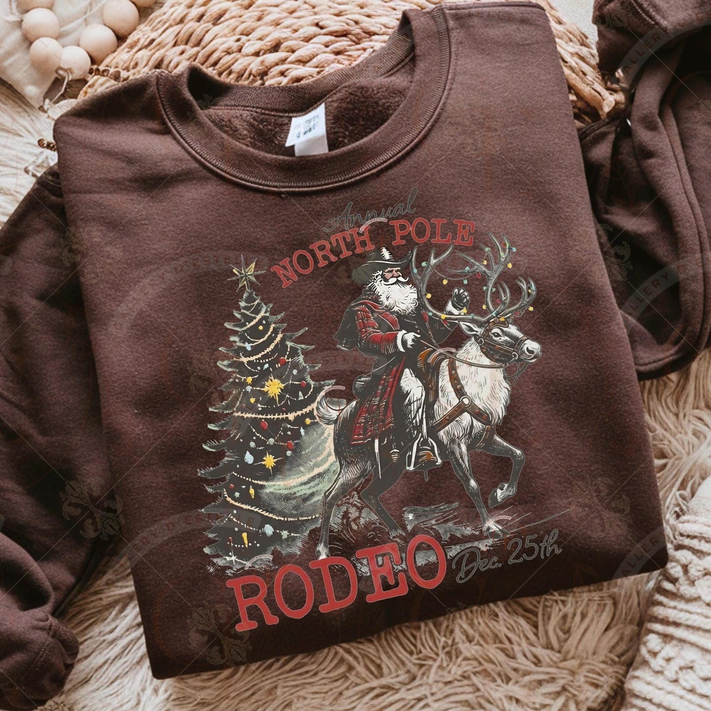 North Pole Rodeo PNG, Retro Cowboy Christmas Graphic, Santa Riding Reindeer Western Design, Vintage Holiday Shirt Sublimation
