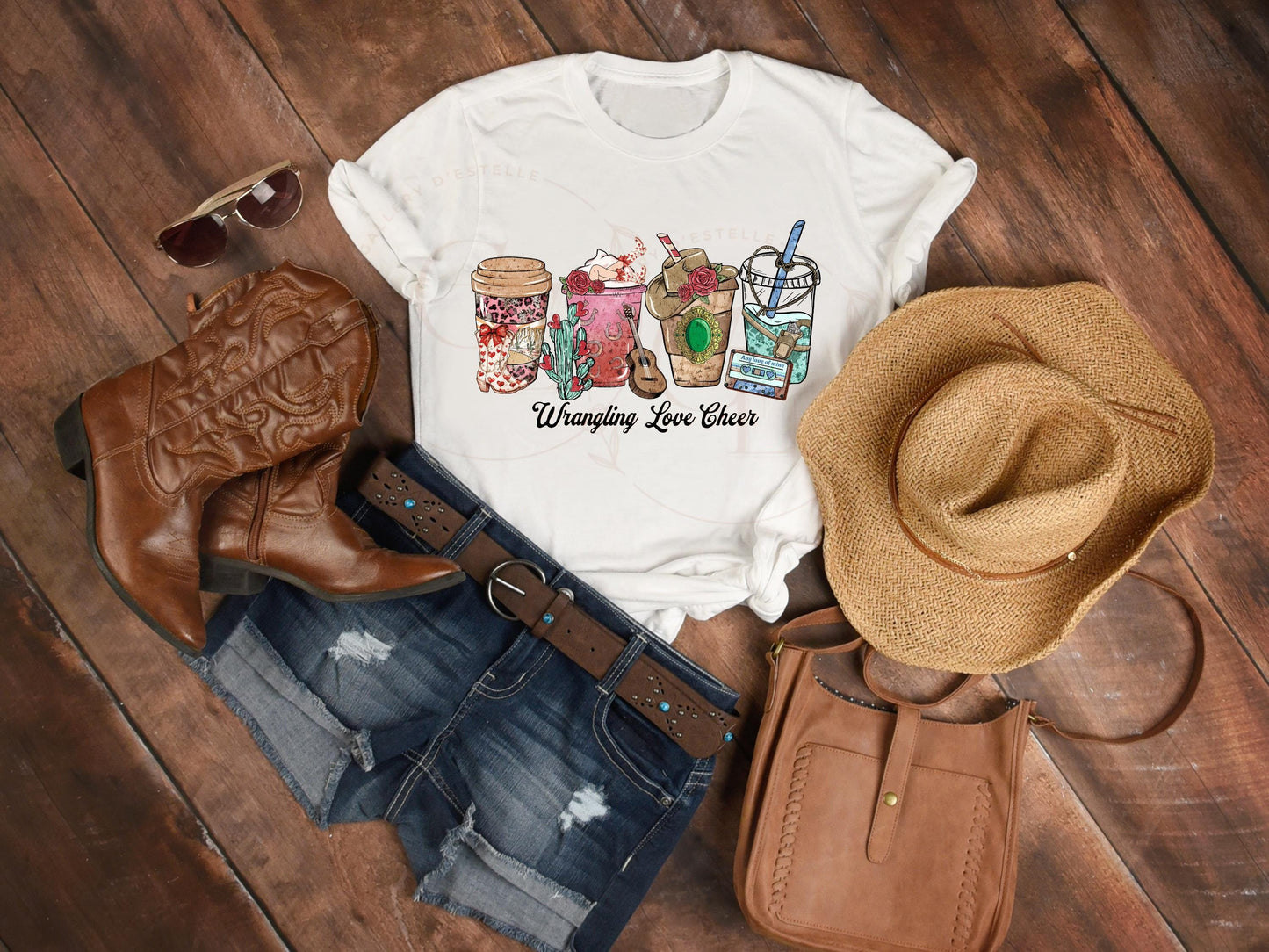 Wrangling Love Essentials PNG, Rustic Cowgirl Coffee Cup Graphic, Retro Valentine Country Shirt Design