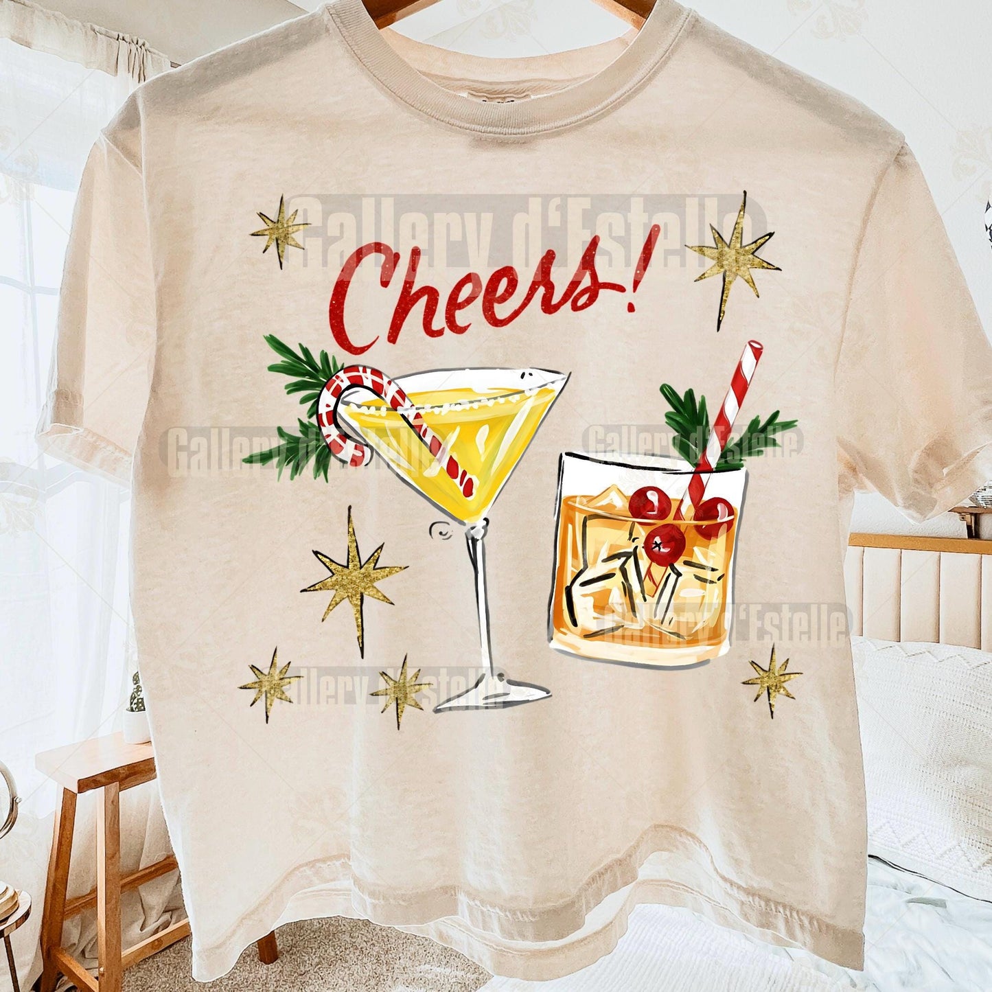 Festive Cocktail PNG, Retro Holiday Cheers Graphic, Vintage Christmas Spirit Shirt Design