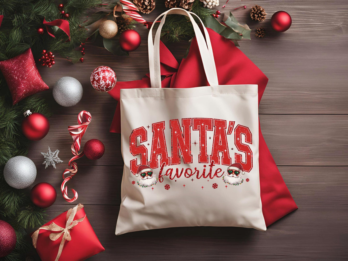 Santa's Favorite Christmas PNG, Retro Glitter Holiday Quote Graphic, Cute Festive Shirt Design