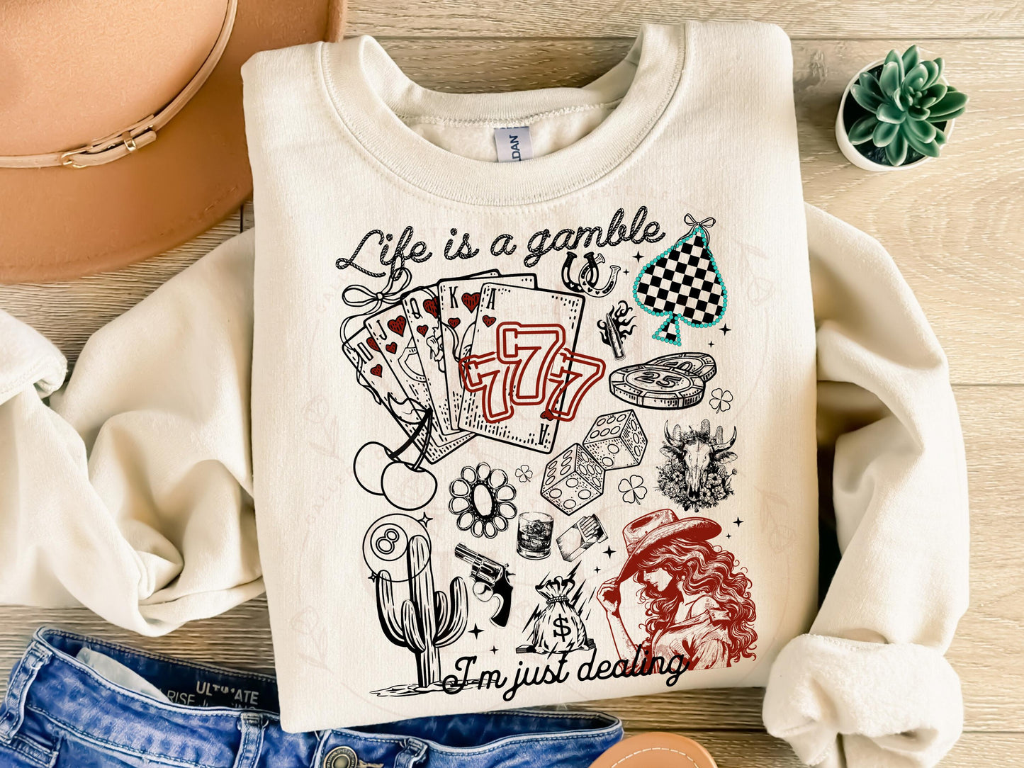 Life is a Gamble Country PNG, Western Casino Cowgirl Playing Cards Graphic, Trendy Cowgirl Shirt Design
