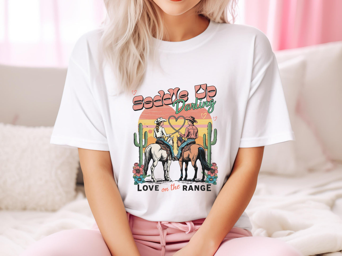Saddle Up Darling PNG, Retro Cowboy & Cowgirl Love on the Range Western Graphic, Romantic Country Life Shirt Design