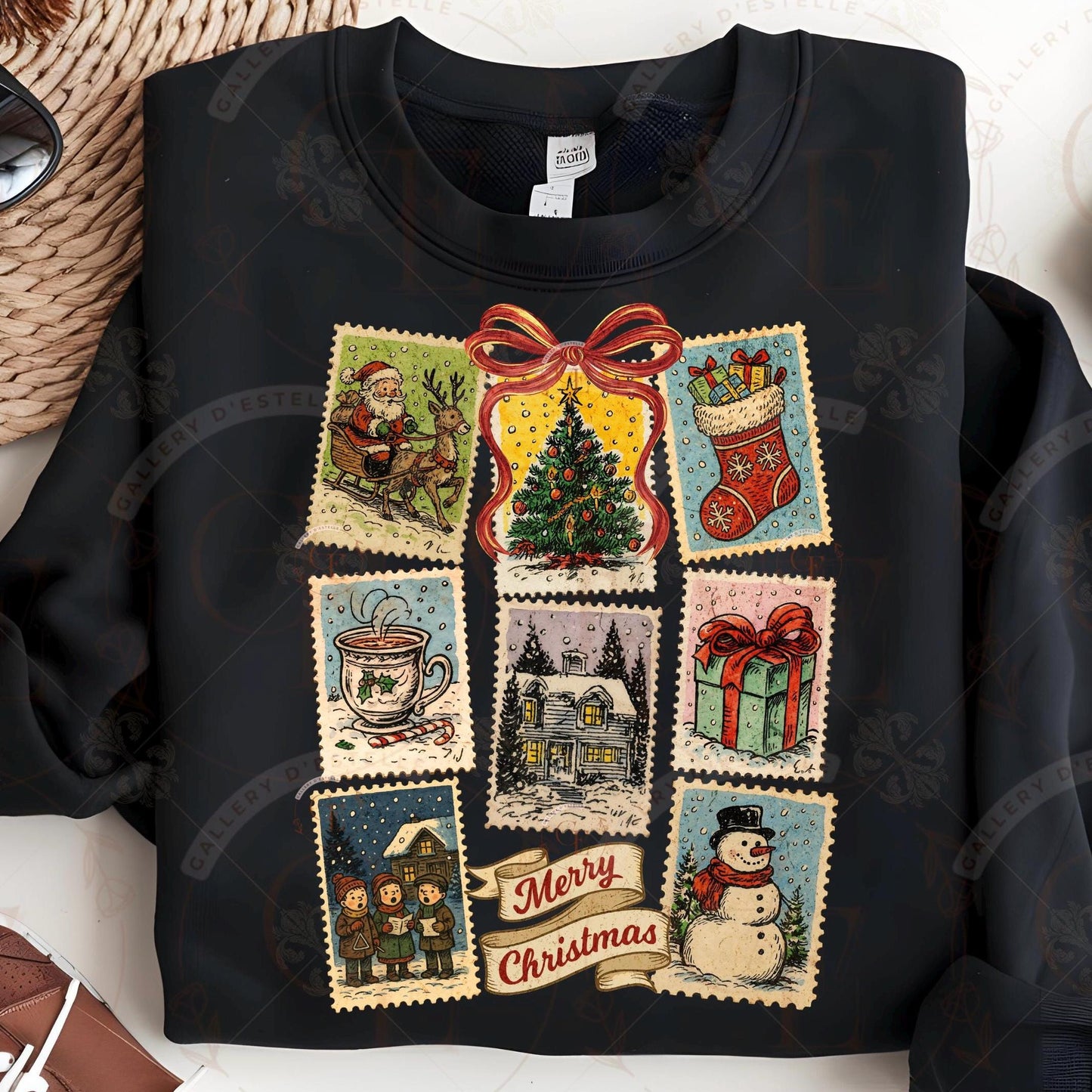 Vintage Christmas Stamp PNG, Retro Holiday Postage Collage, Cute Festive Winter Graphic, Trendy Christmas Shirt Design