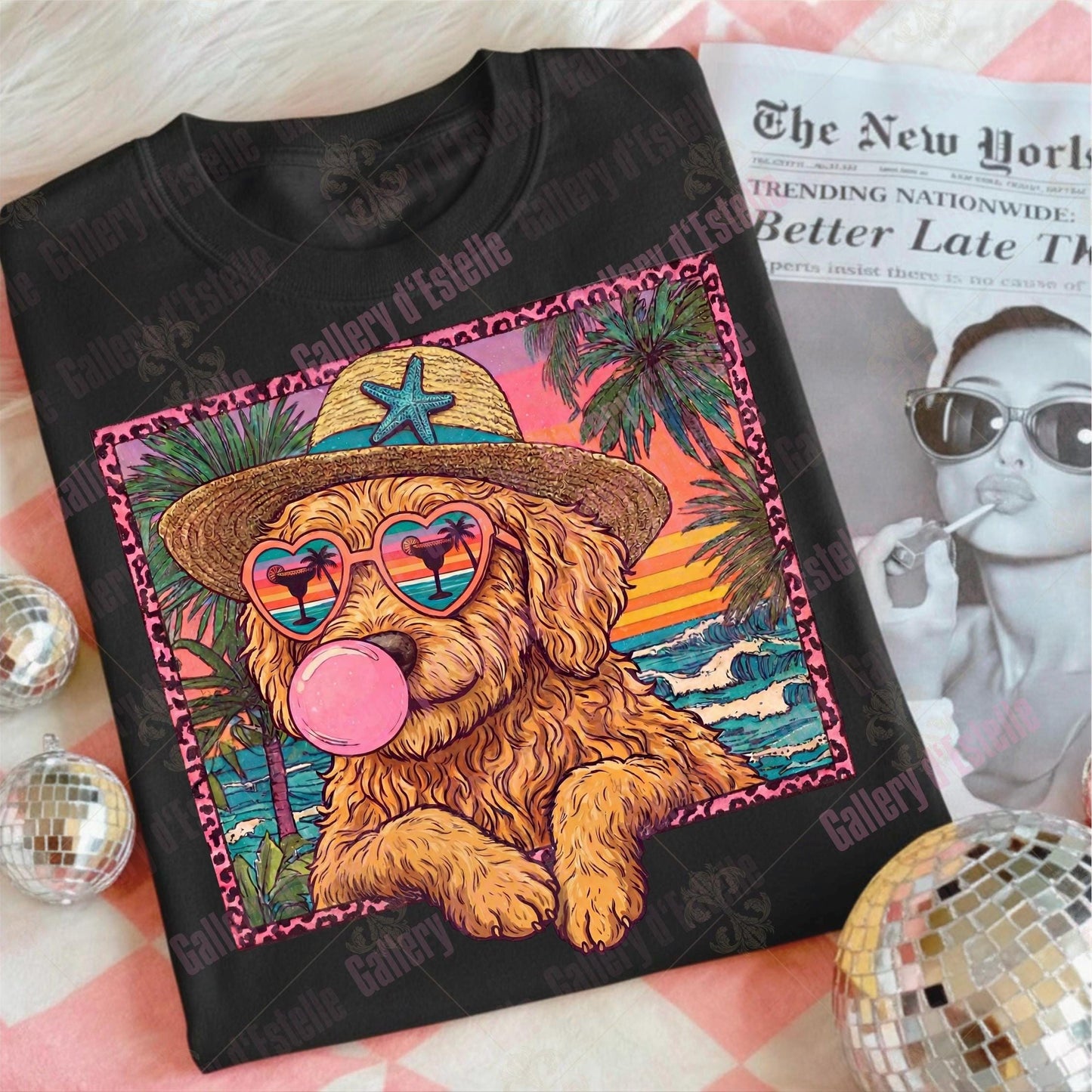 Goldendoodle Summer PNG, Retro Coastal Dog Graphic, Trendy Tropical Beach Shirt Design