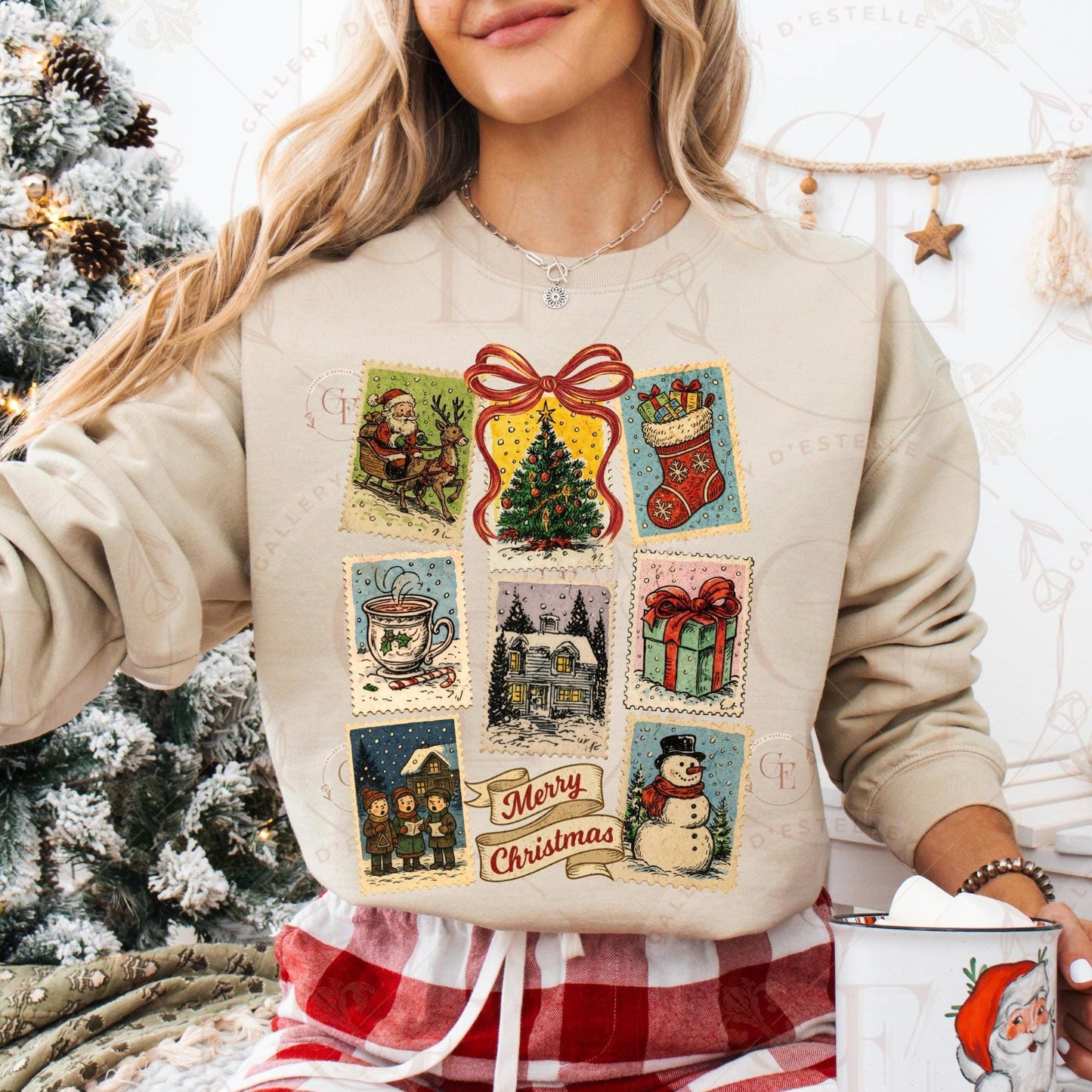Vintage Christmas Stamp PNG, Retro Holiday Postage Collage, Cute Festive Winter Graphic, Trendy Christmas Shirt Design