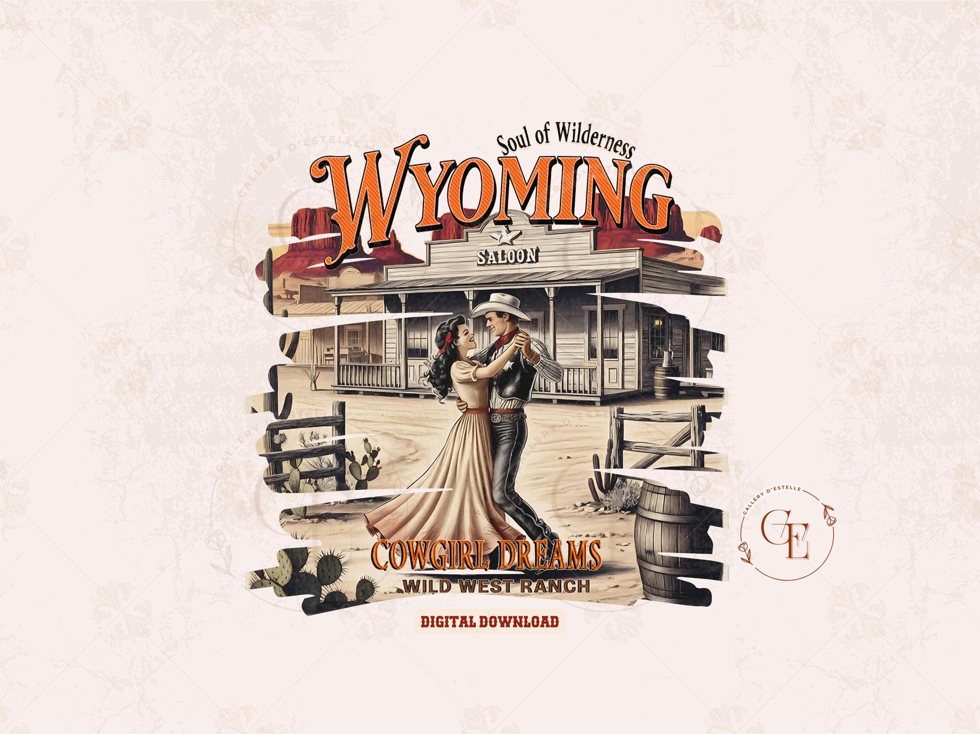 Vintage Wyoming Love PNG, Wild West Cowboy & Cowgirl Romance Art, Western Valentine's Graphic, Cute Country Shirt Design