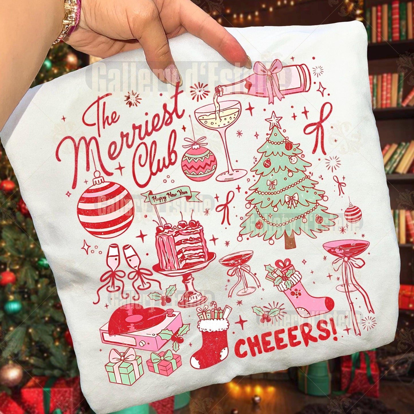 Coquette Merriest Club PNG, Cute Christmas Collage Graphic, Retro Holiday Party Design, Trendy Festive Shirt Design