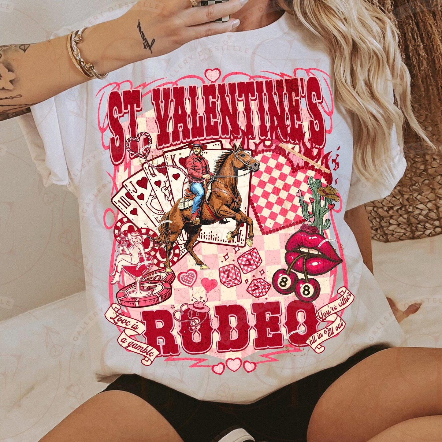 St. Valentines Rodeo Western PNG, Retro Cowboy Casino Collage, Love is a Gamble Art, Wild West Rodeo Graphic, Trendy Country Shirt Design