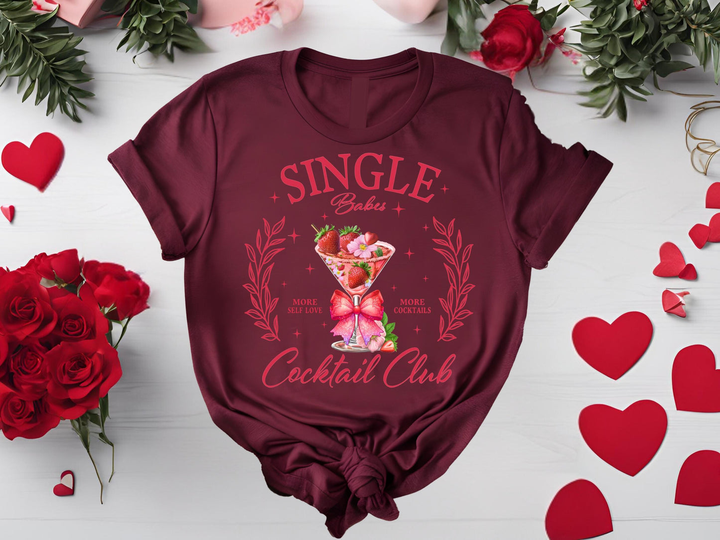 Single Babes Cocktail Club PNG, Festive Retro Valentines Drink Graphic, Coquette Anti-Valentine Shirt Design
