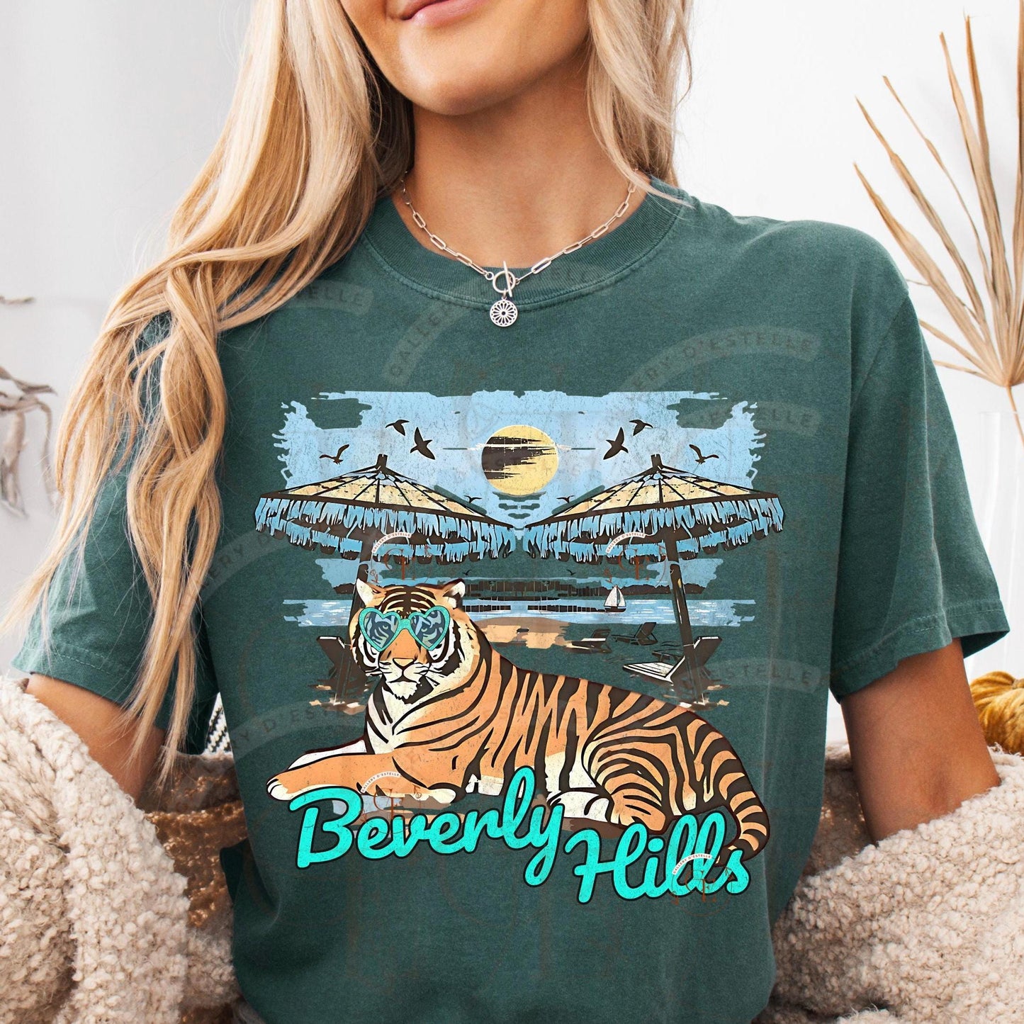 Retro Beverly Hills Tiger PNG, Vintage California Coastal Graphic, Trendy Summer Beach Shirt Design