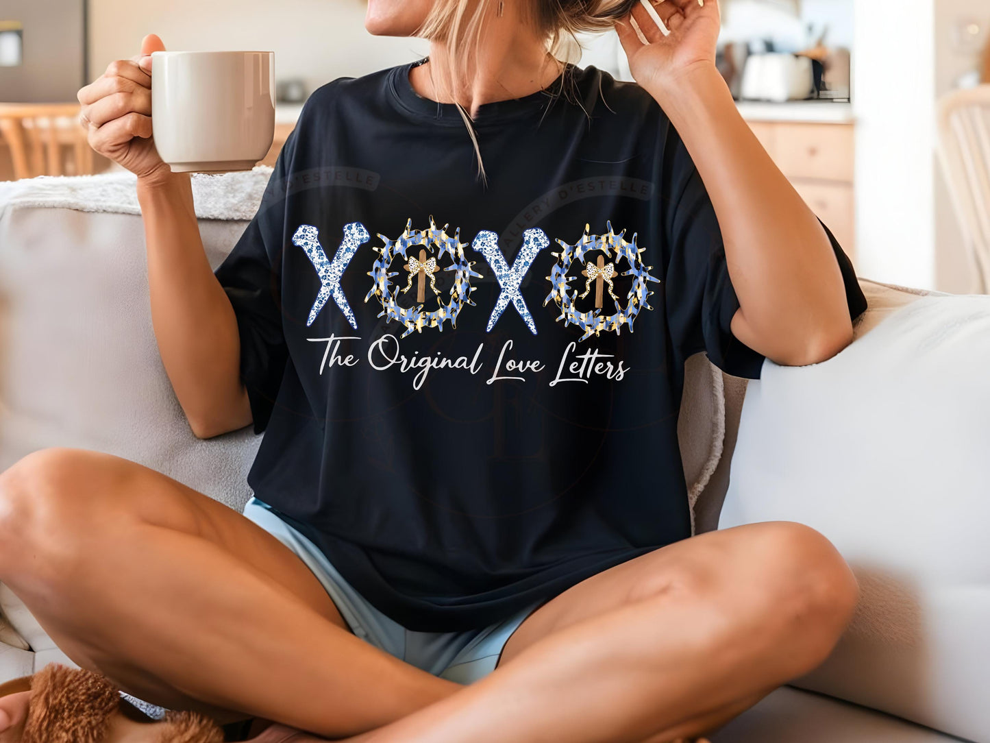 The Original Love Letters PNG, Blue Brushstroke Art, True Easter Religious Graphic, Coquette Christian Shirt Design.