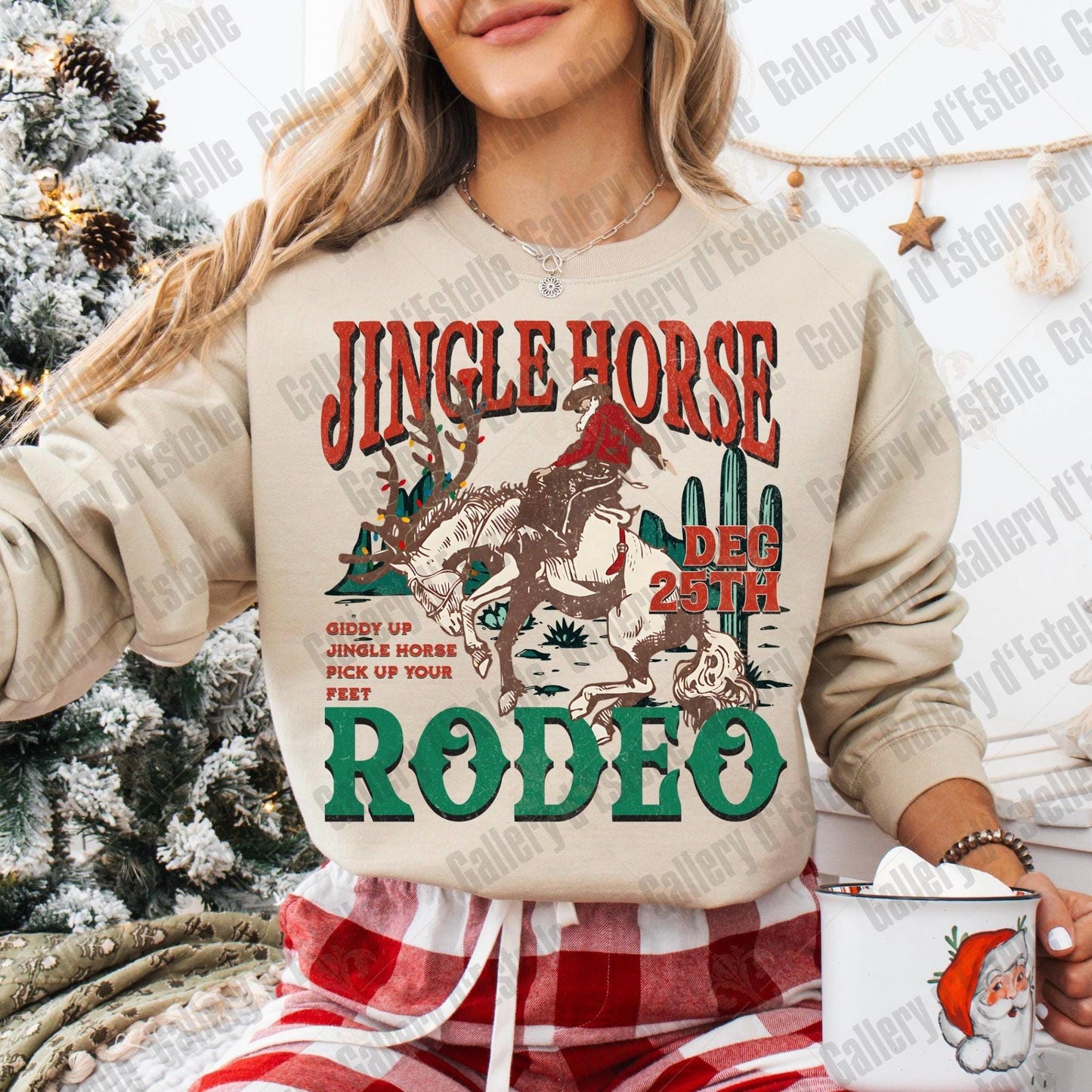 Jingle Horse Rodeo Western PNG, Retro Cowboy Christmas Design, Rustic Holiday Country Shirt Design