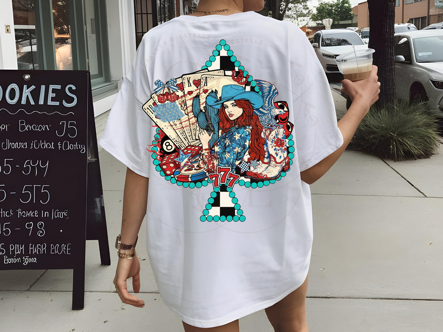 4th of July Feeling Lucky PNG, Western Patriotic Cowgirl Casino Art, Checkered Turquoise Spade Graphic, Trendy Independence Day Shirt Design