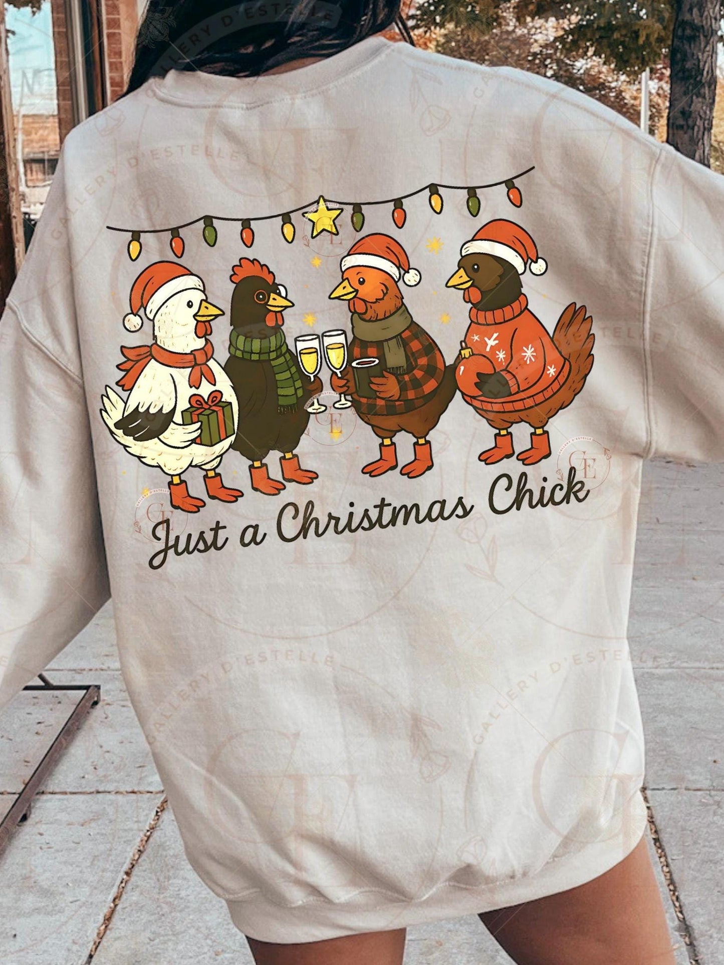 Just a Christmas Chick PNG, Festive Retro Chicken Graphic, Cute Farmhouse Holiday Art, Trendy Country Christmas Shirt Design