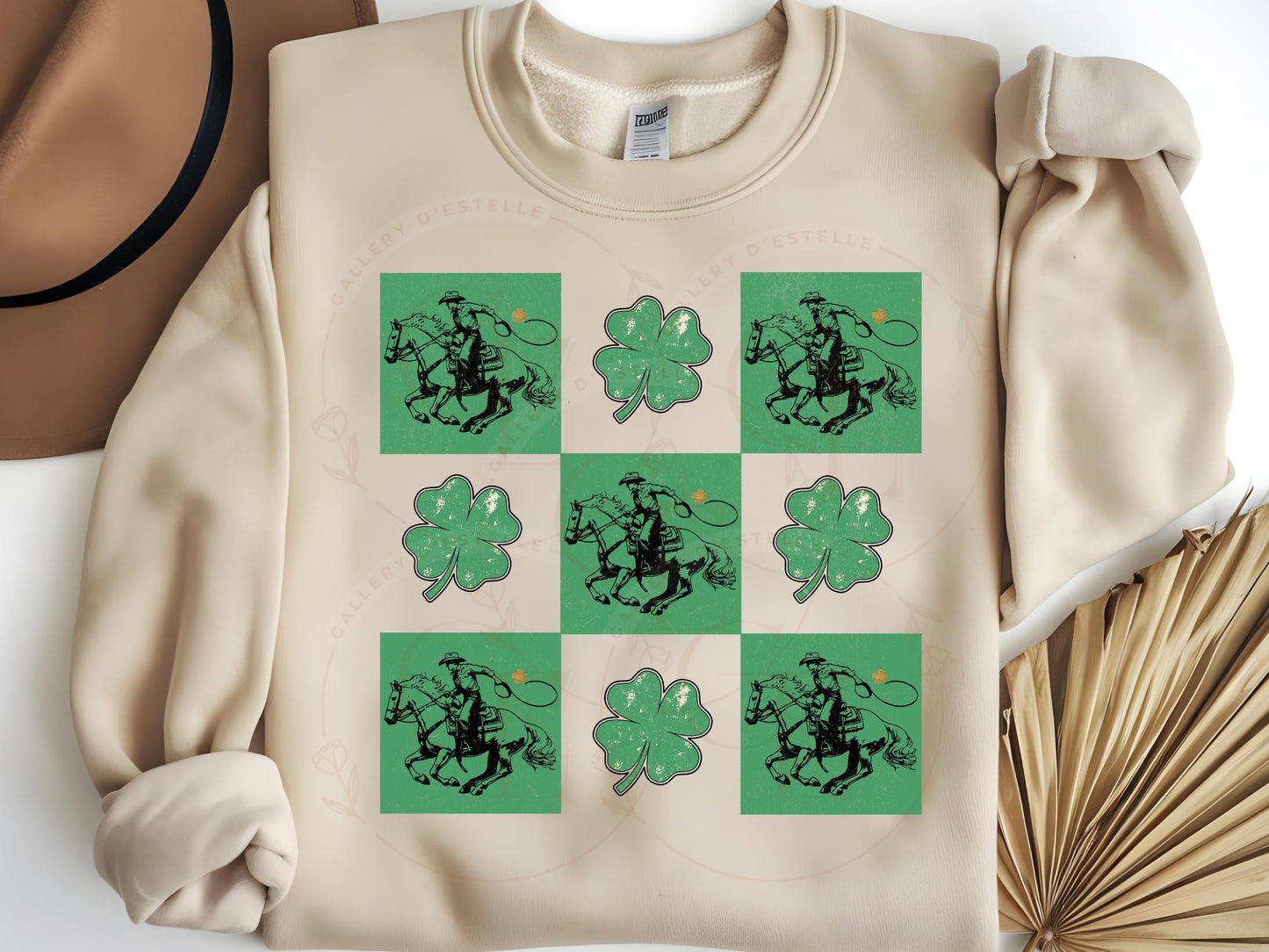 Western St. Patricks Day Checkered PNG, Retro Lucky Shamrock Graphic, Cowboy Rodeo Sublimation, St Paddys Shirt Design