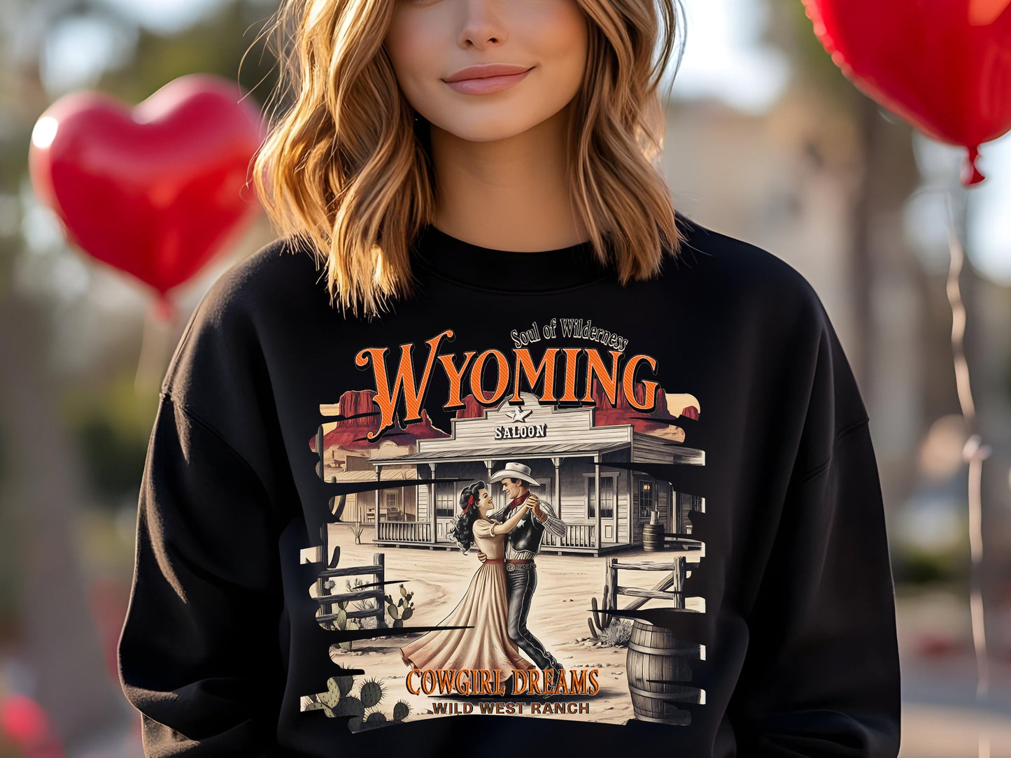 Vintage Wyoming Love PNG, Wild West Cowboy & Cowgirl Romance Graphic, Western Valentine's Shirt Design