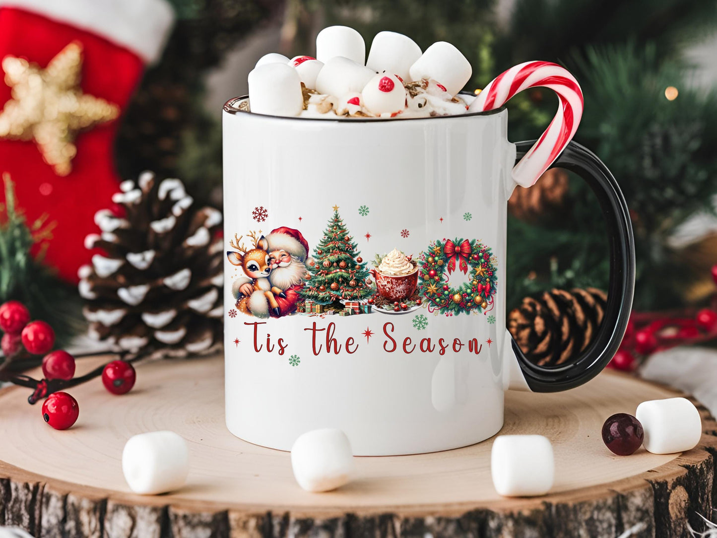 Tis the Season Christmas PNG, Vintage Santa Claus Christmas Tree Coffee Wreath Graphic, Coquette Holiday Shirt Sublimation