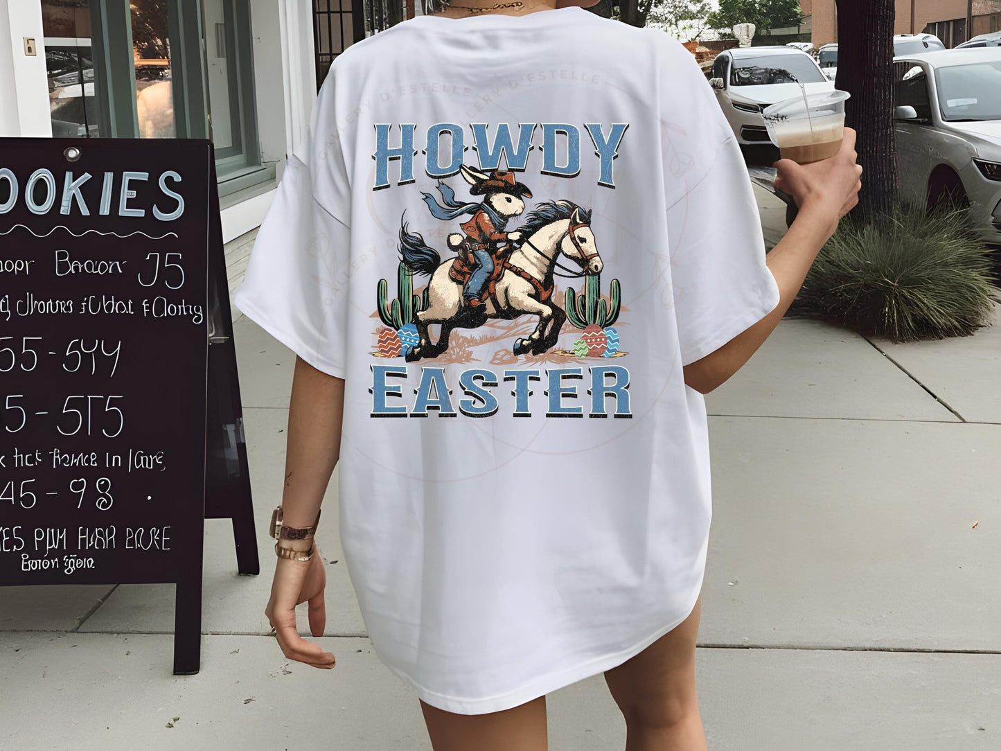 Howdy Easter PNG, Vintage Cowboy Bunny Riding Horse Graphic, Western Easter Rodeo Country Shirt Design