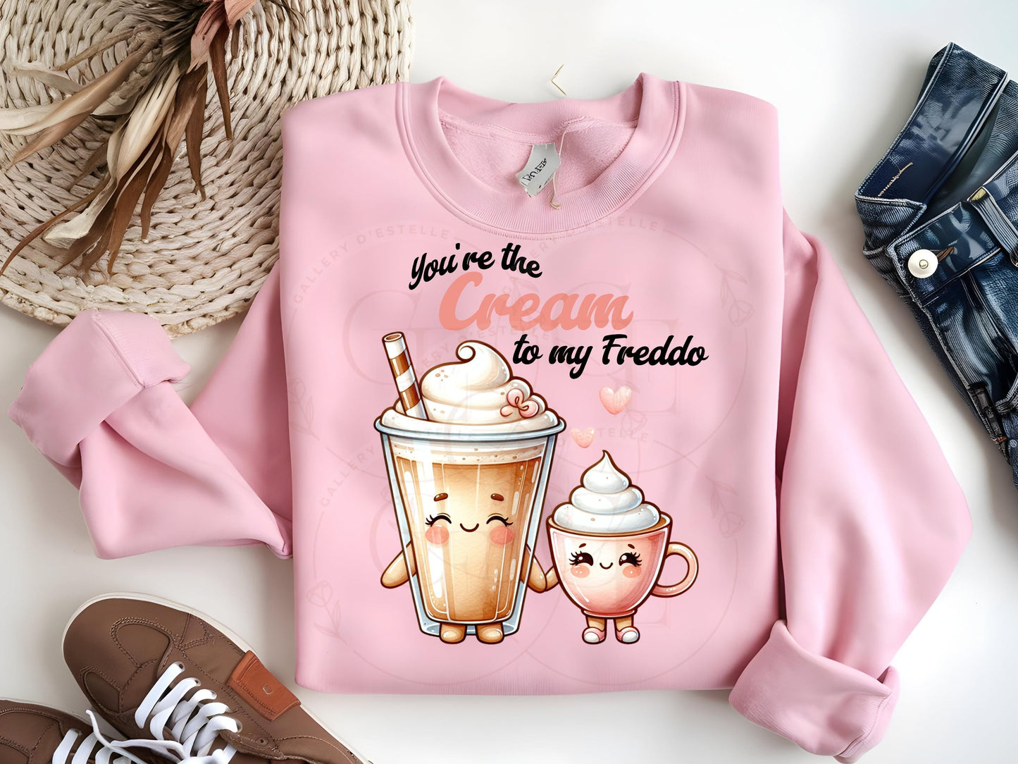 You're the Cream to My Freddo PNG, Retro Coffee Love Art, Funny Valentines Day Graphic, Cute Shirt Design