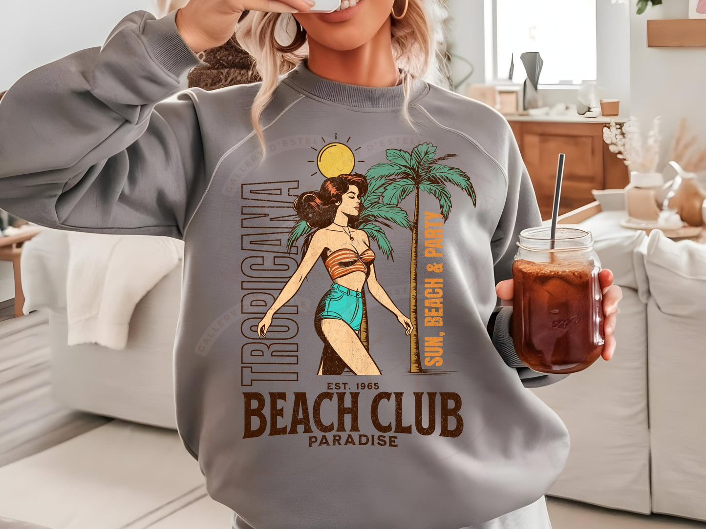 Retro Tropicana Club PNG, Vintage Coastal Girl Graphic, Tropical Summer Beach Shirt Design