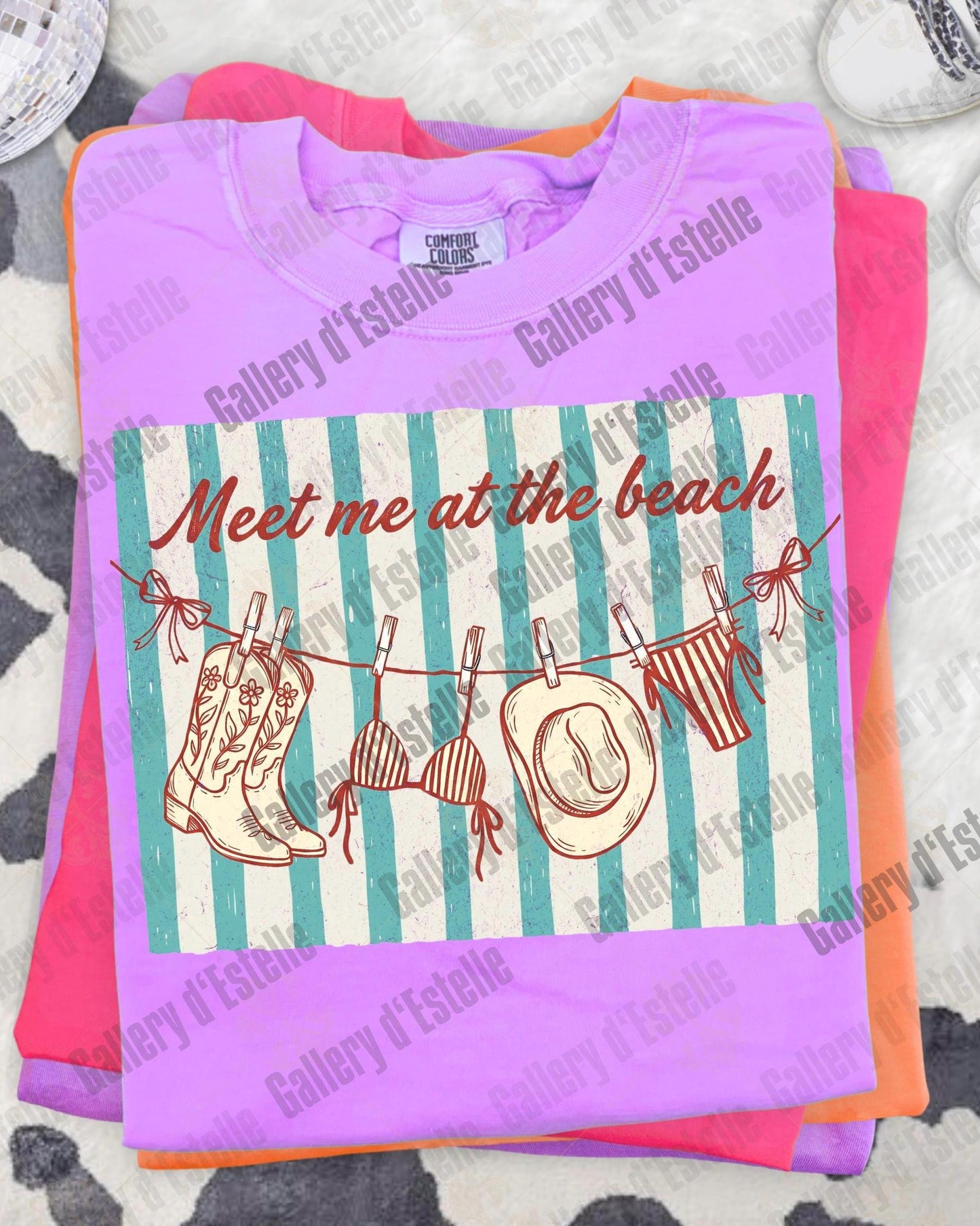 Meet Me at the Beach PNG, Retro Coastal Cowgirl Graphic, Trendy Western Summer Shirt Design