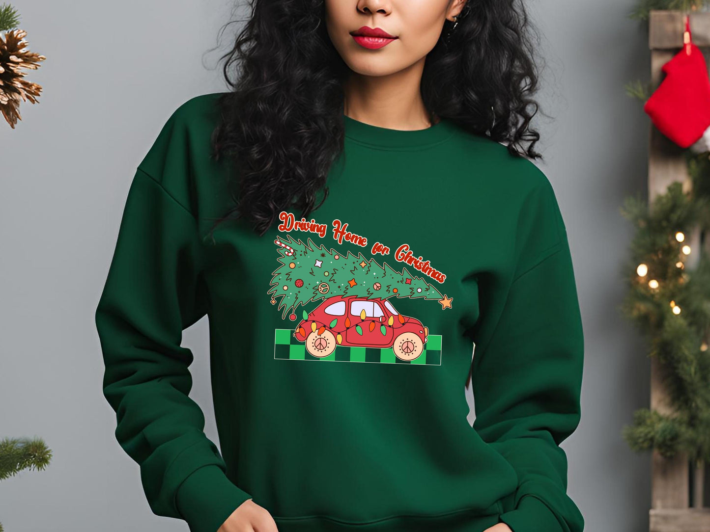 Driving Home for Christmas PNG, Retro Christmas Tree Car Drive Graphic, Cute Holiday Shirt Design