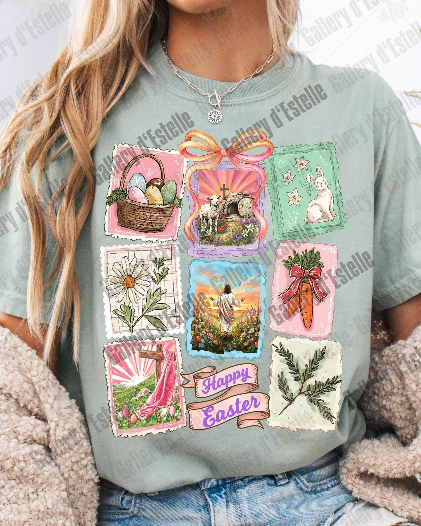 Retro Easter Stamp PNG, Jesus Resurrection Collage Art, Vintage Christian Floral Graphic, Coquette Faith Shirt Design