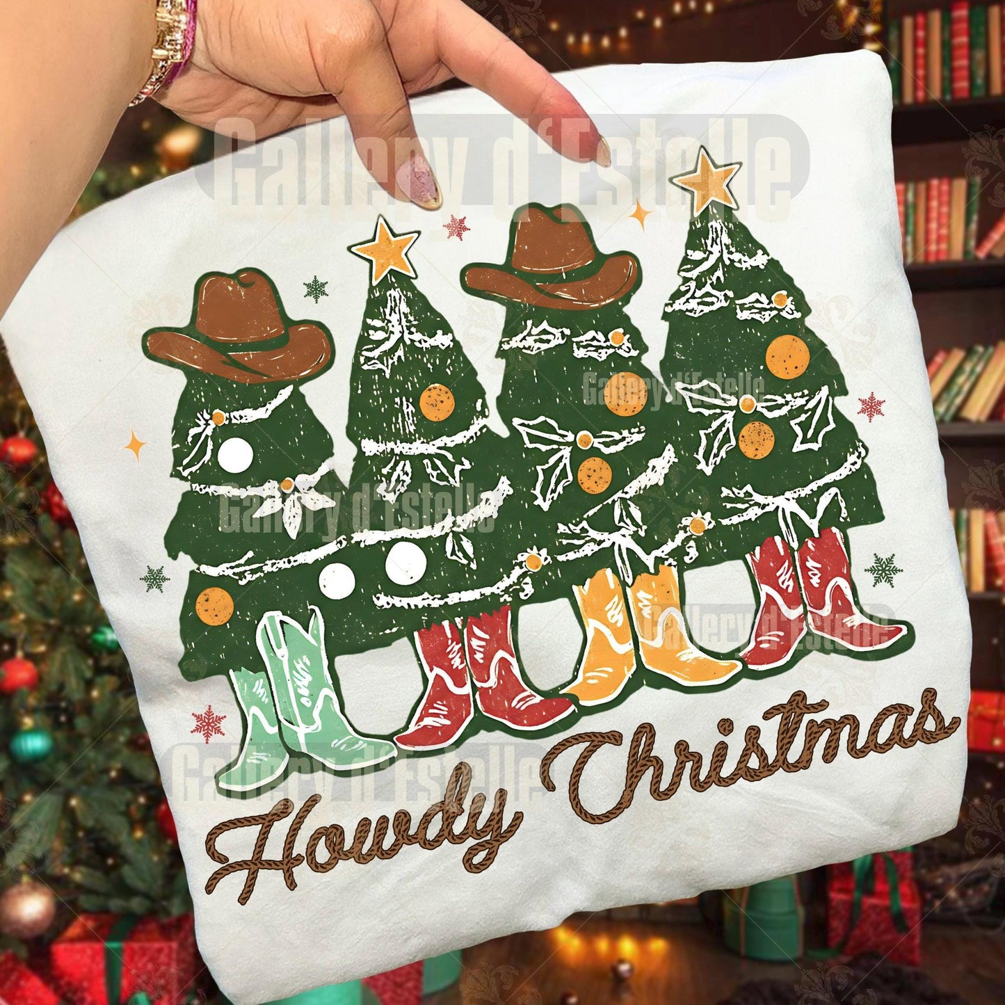 Howdy Christmas Trees PNG, Retro Western Holiday Graphic, Festive Cowboy Art, Trendy Country Shirt Design