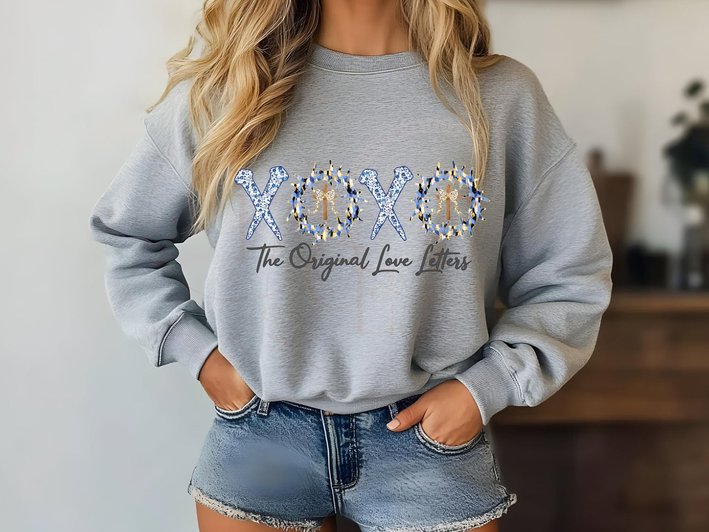 The Original Love Letters PNG, Blue Brushstroke Art, True Easter Religious Graphic, Coquette Christian Shirt Design.