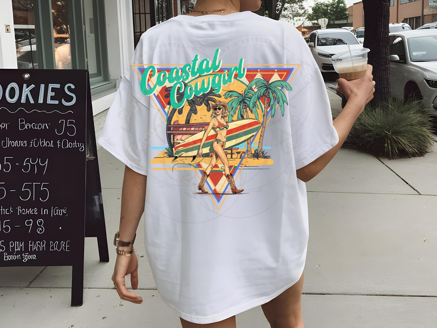 Coastal Cowgirl Western PNG, Retro Summer Girl Graphic ,Trendy Tropical Cowgirl Beach Shirt Design