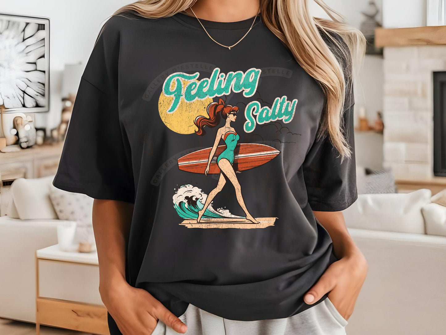 Feeling Salty PNG, Retro Vintage Surf Girl Graphic, Trendy Coastal Beach Shirt Design