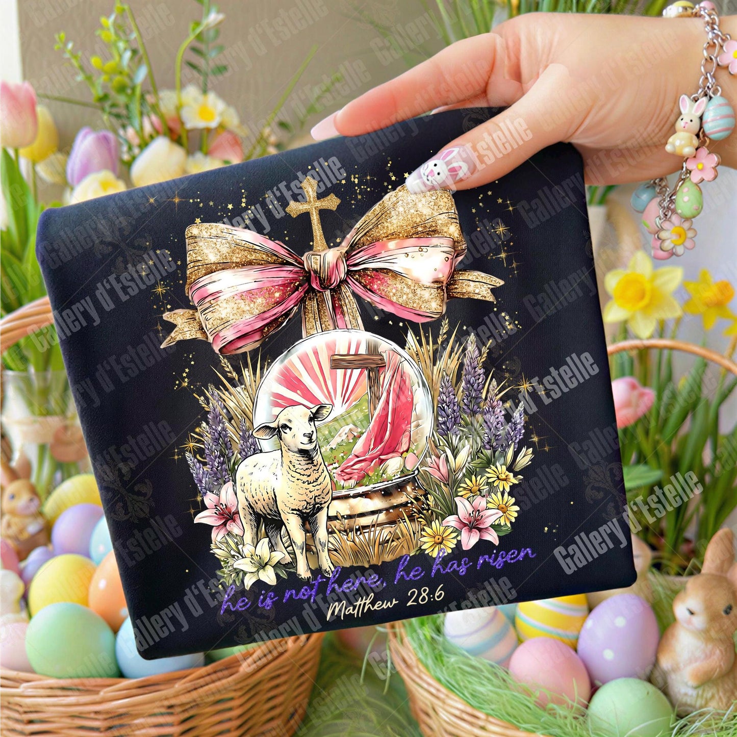 He Is Not Here He Has Risen PNG, Christian Resurrection Graphic, Vintage Religious Art, Coquette Faith Shirt Design