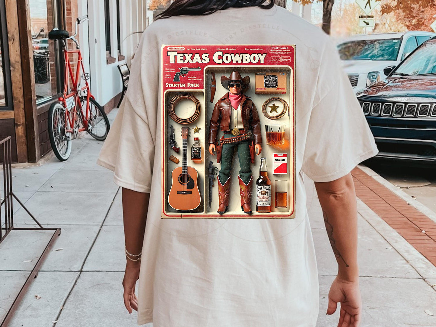 Texas Cowboy Starter Pack PNG, Retro Western Cowboy Graphic, Funny Action Figure Art, Trendy Country Shirt Design