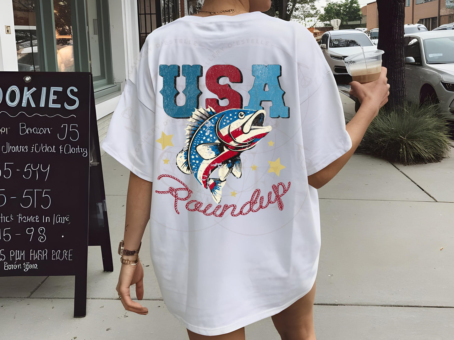 USA Roundup PNG, Retro Patriotic Bass Fish Graphic, Western 4th of July Independence Day Shirt Design