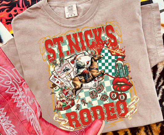 St. Nick’s Rodeo Western PNG, Retro Cowboy Santa Casino Art, Christmas Wild West Rodeo Graphic, Edgy Holiday Country Shirt Design