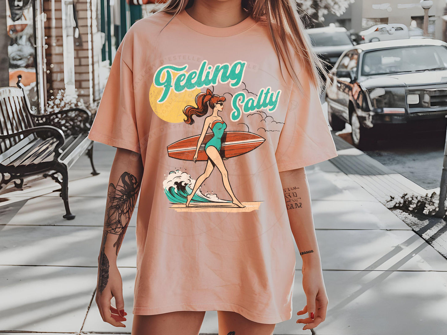 Feeling Salty PNG, Retro Vintage Surf Girl Graphic, Trendy Coastal Beach Shirt Design